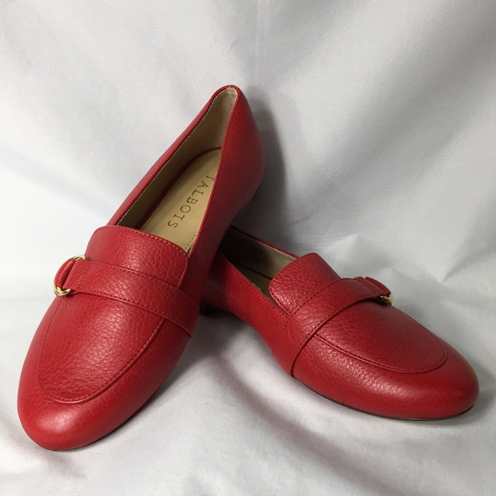 Talbots Women’s Red Leather Flats with Metal Decor Size 6.5 Like-NEW Condition